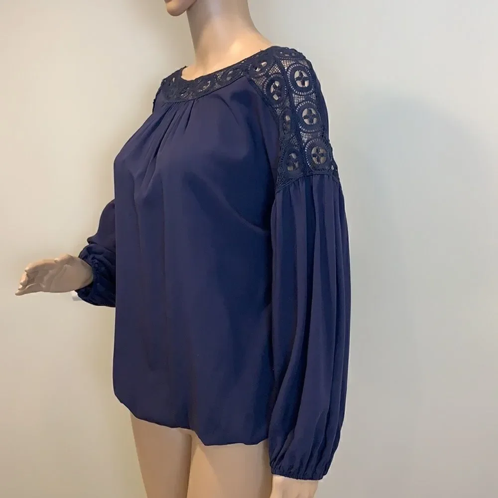 Max Studio long puff sleeve lace detailing blouse top size M - Picture 4 of 10